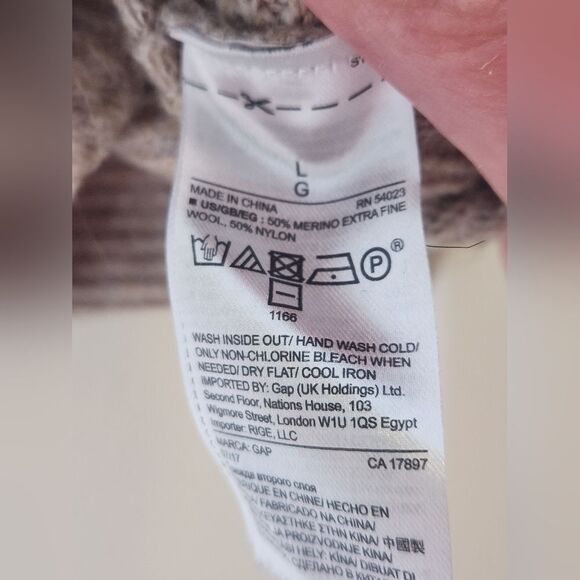 Gap L Beige Ribbed Knit Longsleeves MERINO WOOL Blend Cropped Women's Sweater - Picture 5 of 8